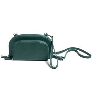 Burano • Oval Double Pocket Crossbody Wristlet Purse • Jade Green Leather • NWT